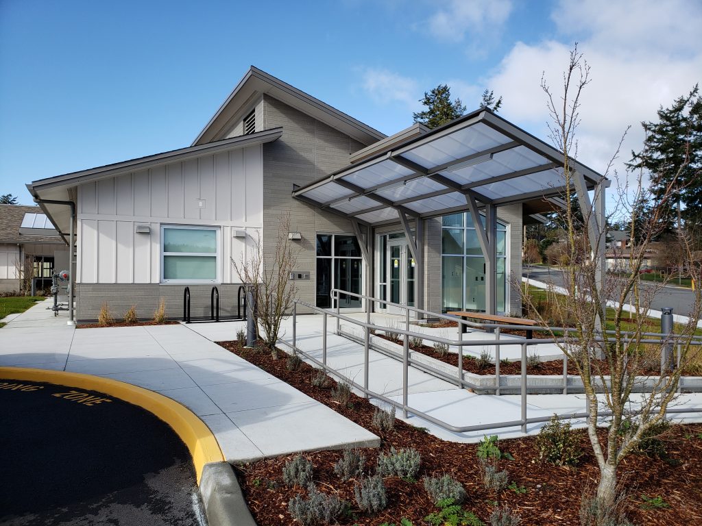 Ituha Stabilization Facility with a glass entrance and surrounding pathway.